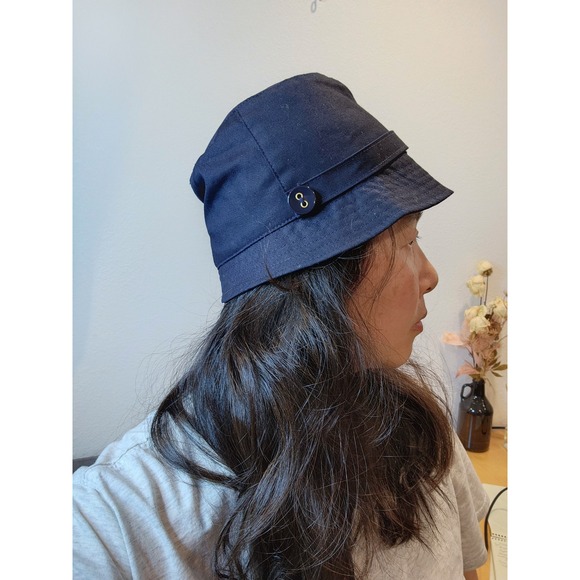 Talbots Navy Bucket Hat S/M Floral Lined Cotton Blend Travel Summer Sun Cap - Picture 1 of 5